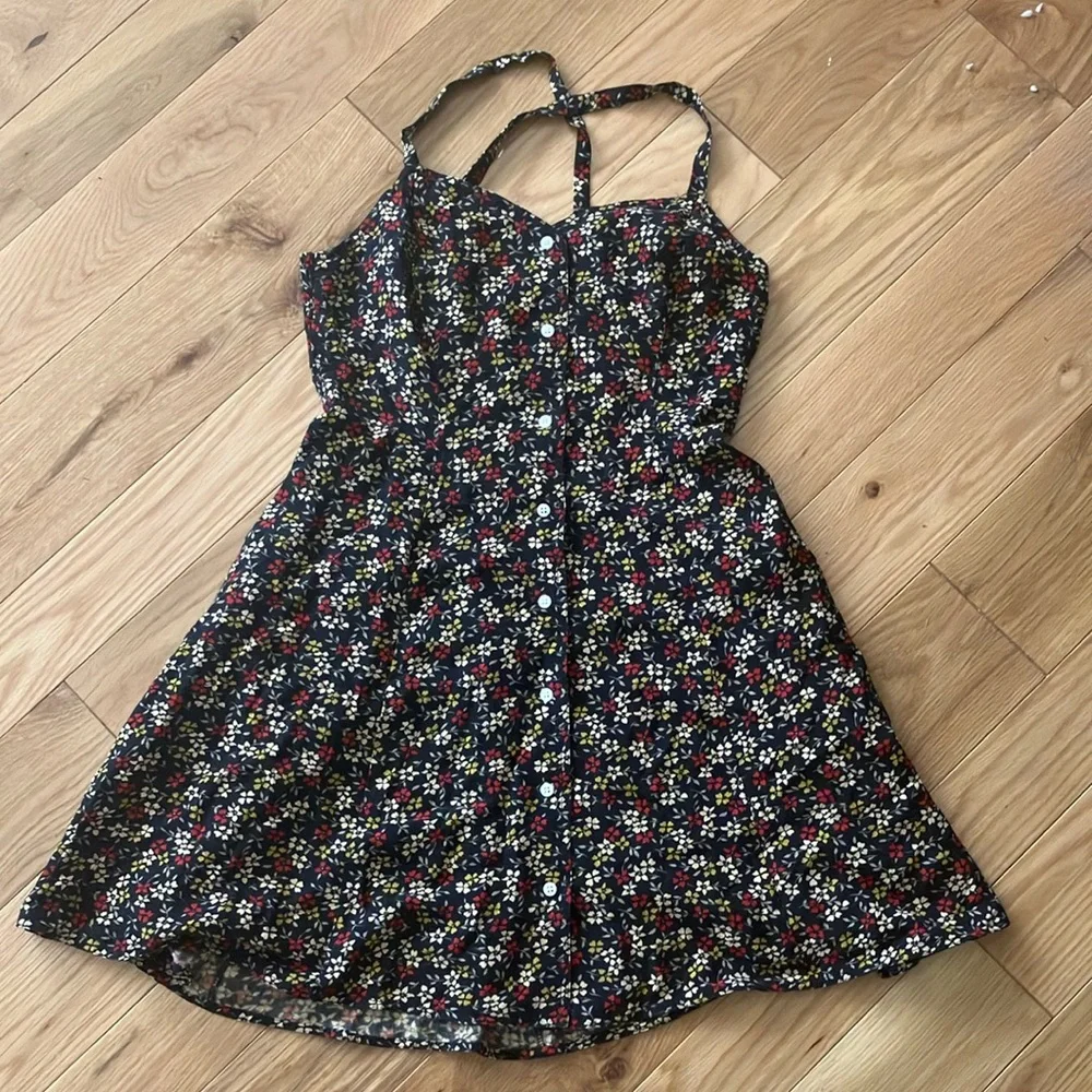 J. Crew Black button down sun Dress with Floral Pattern sz 2 - Picture 1 of 6